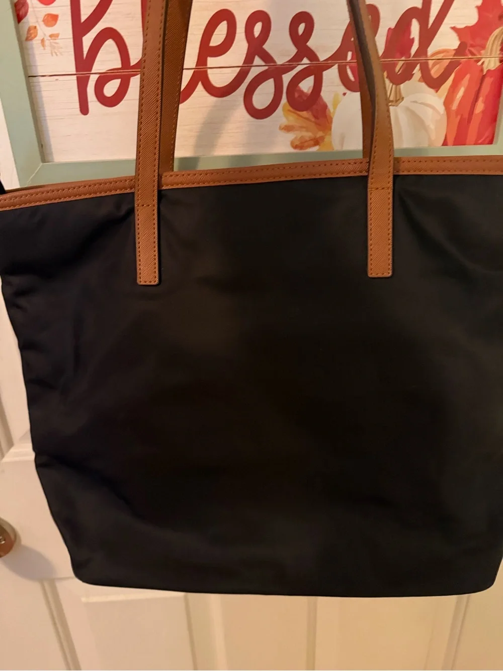Michael Kors Black Tote with Brown Leather Trim and Gold Hardware - Picture 6 of 6